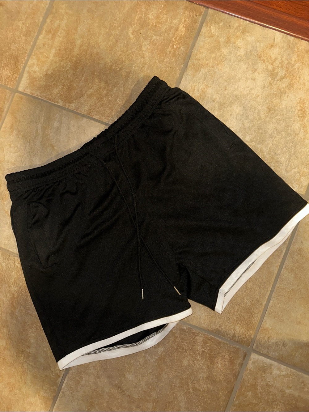 Men’s Black Athletic Shorts with White Trim & pockets